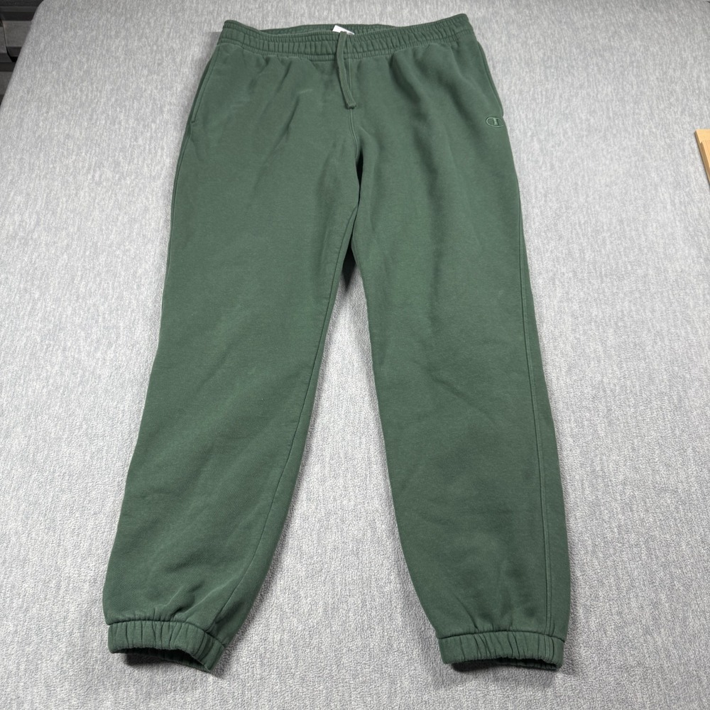 Champion Sweatpants Mens L Green Eco Fleece Joggers C Logo Elastic Waist Casual